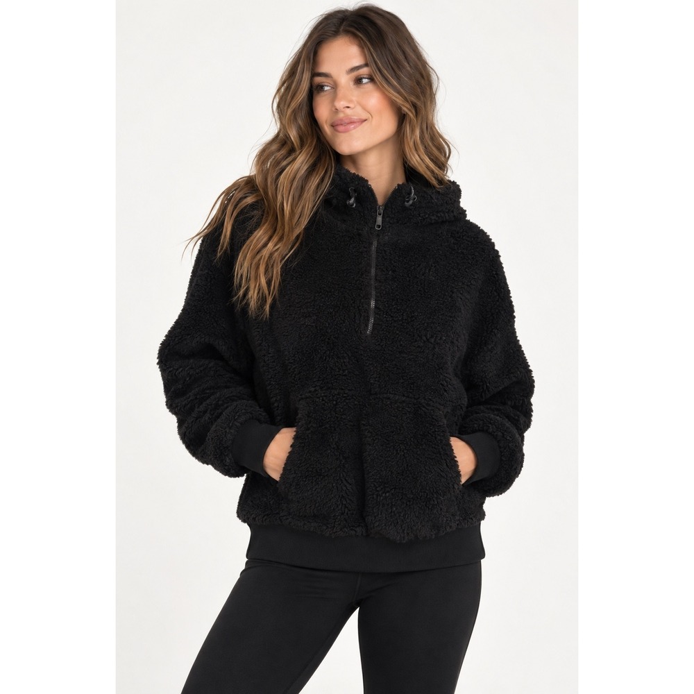 Lululemon Oh So Sherpa Half Zip Pullover Jacket Black LW3FLRS Size 8